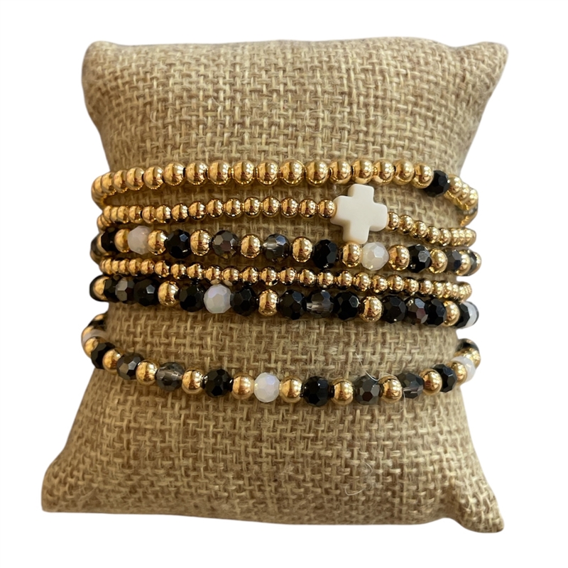 SB1185 CROSS CRYSTAL BEADED 6 PC SET BRACELET
