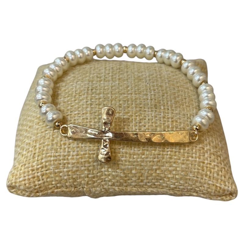 SB1222 PEARL BEADED CROSS BRACELET