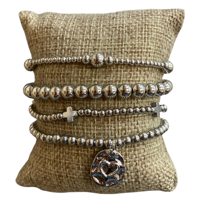 SB1224 CROSS & HEART CHARM BEADED BRACELET