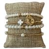 SB1225 CROSS & HEART CHARM PEARL BEADED BRACELET