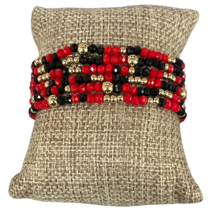 SB8087RB   RED & BLACK  BEADED 6PCS BRACELET