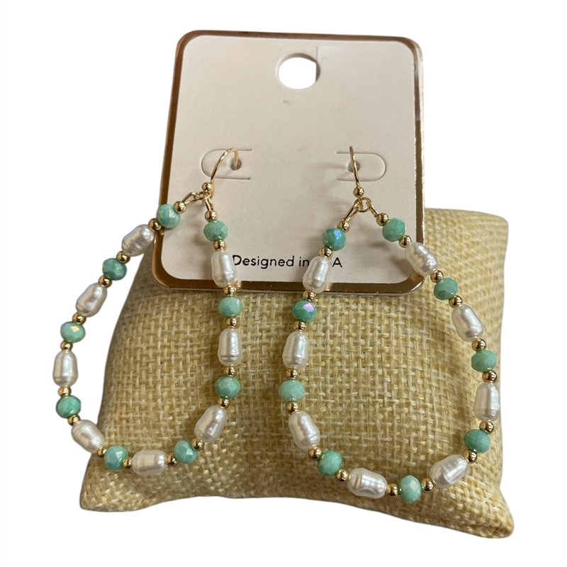 SE1008 CRYSTAL & PEARL GOLD TEARDROP EARRING