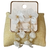SE1048 WHITE ACRYLIC BEADED POST DANGLE FLOWER EARRINGS