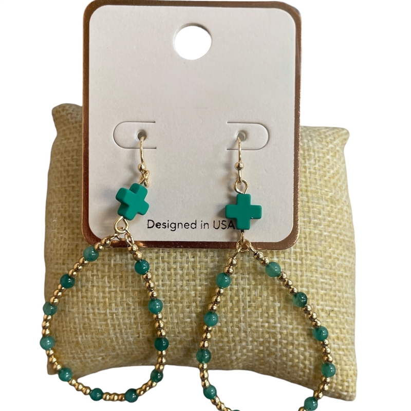 SE1060 BEADED TEARDROP & CROSS POST EARRINGS