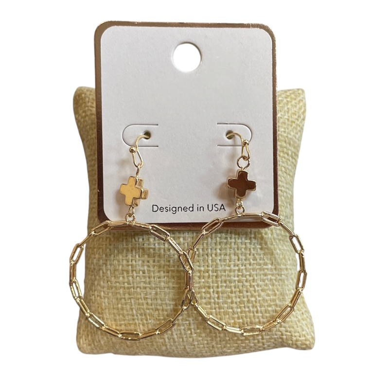 SE1069 SMALL CROSS CHAIN LINK CIRCLE DANGLE EARRINGS