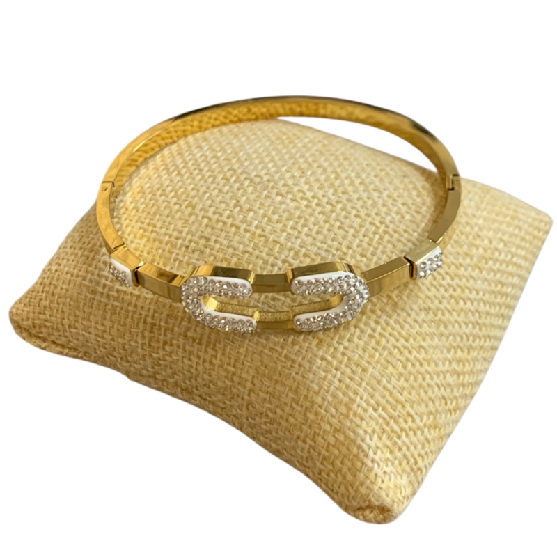 SE1120 STAINLESS STEEL LONG OVAL RHINESTONE BRACELET