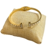 SE1123 STAINLESS STEEL SQUARE RHINESTONE CUFF BRACELET