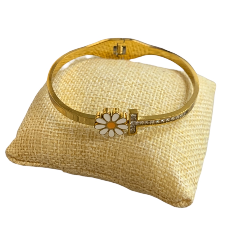 SE113 STAINLESS STELL DAISY RHINESTONE BRACELET