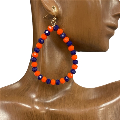 SE7061OB   ORANGE & ROYAL BLUE  CRYSTAL TEARDROP EARRINGS