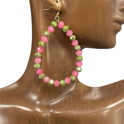 SE7061PK1  OLIVE & PINK  CRYSTAL TEARDROP EARRINGS