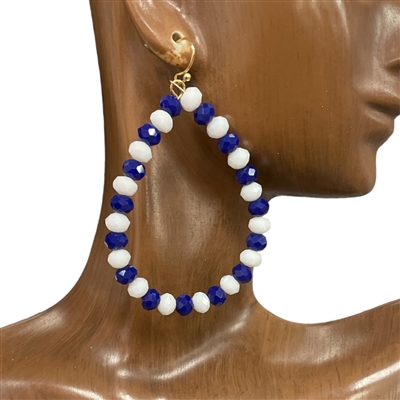 SE7061RW  ROYAL BLUE & WHITE CRYSTAL TEARDROP EARRINGS