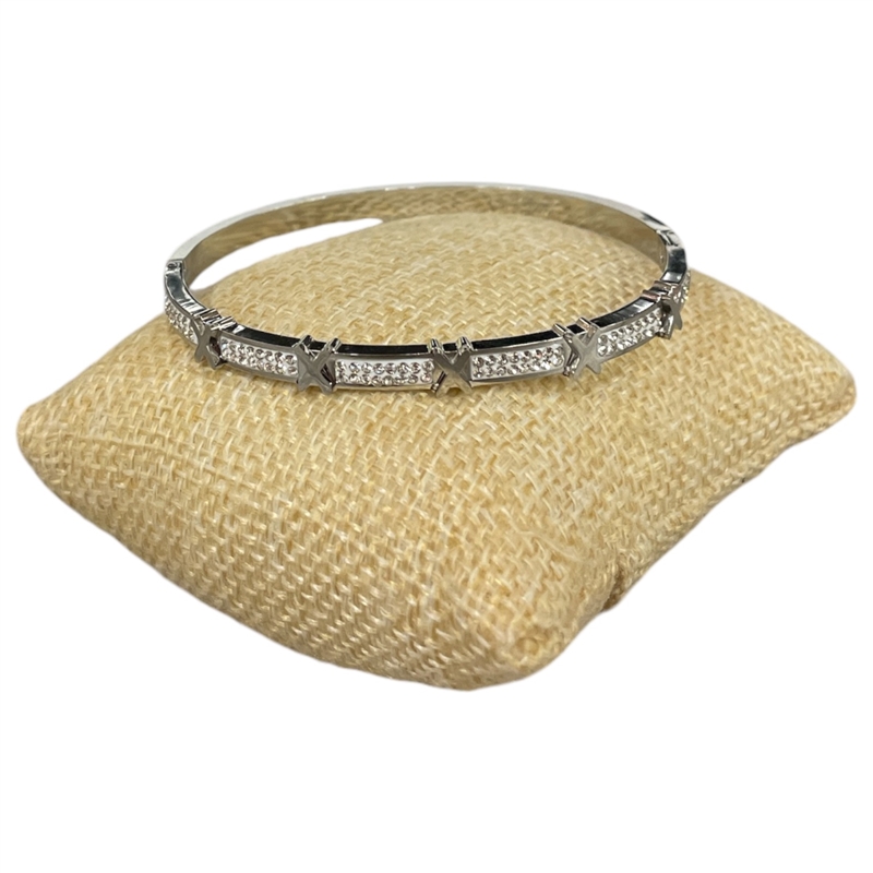SE72 STAINLESS STEEL RHINESTONE SILVER BRACELET