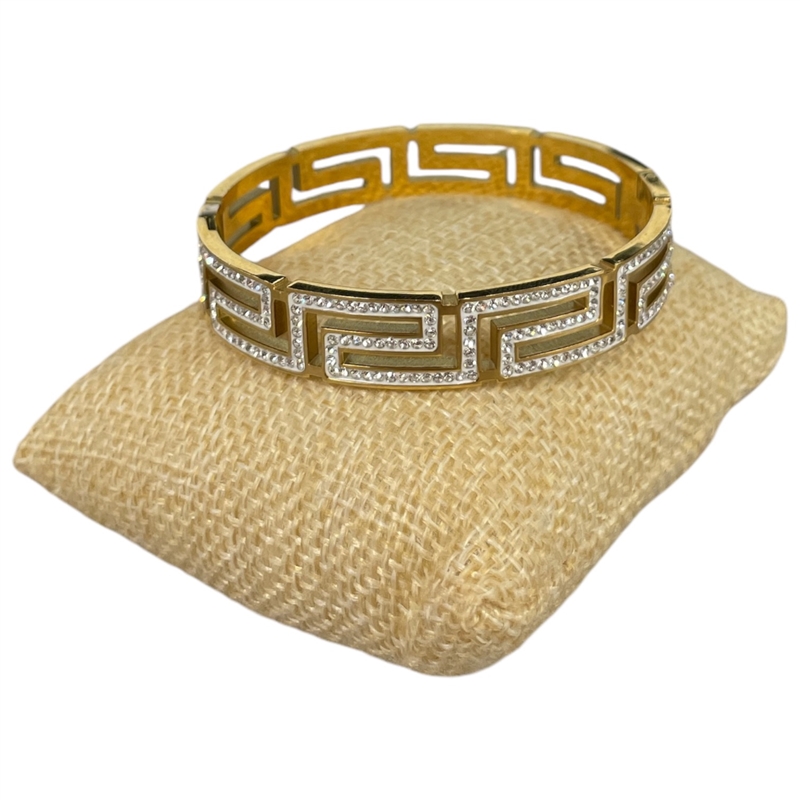 SE73 STAINLESS STEEL RHINESTONE GREEK KEY BRACELET