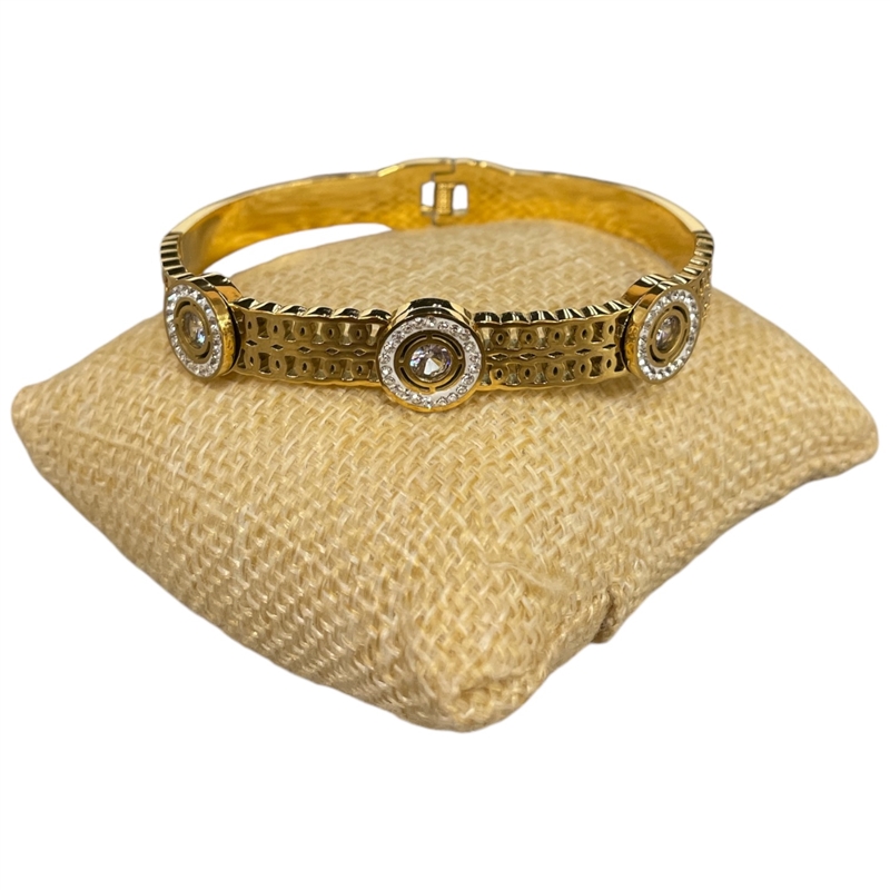 SE80 STAINLESS STEEL RHINESTONE CIRCLES BRACELET