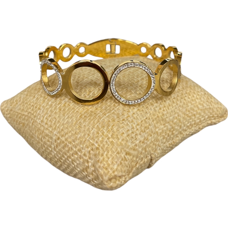SE84 STAINLESS STEEL RHINESTONE OPEN CIRCLES BRACELET