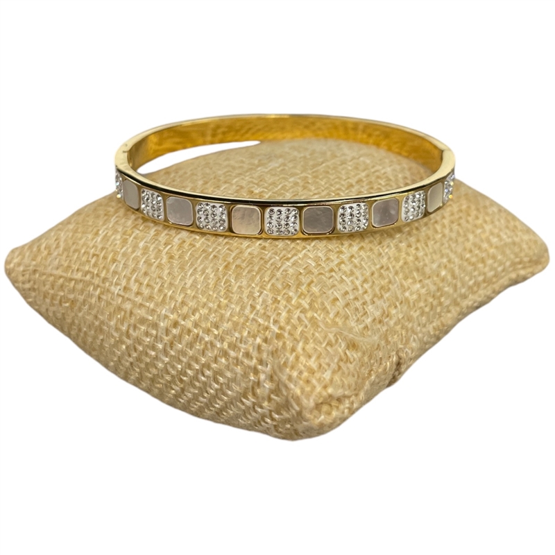 SE87 STAINLESS STEEL MOTHER PEARL SQUARES BRACELET