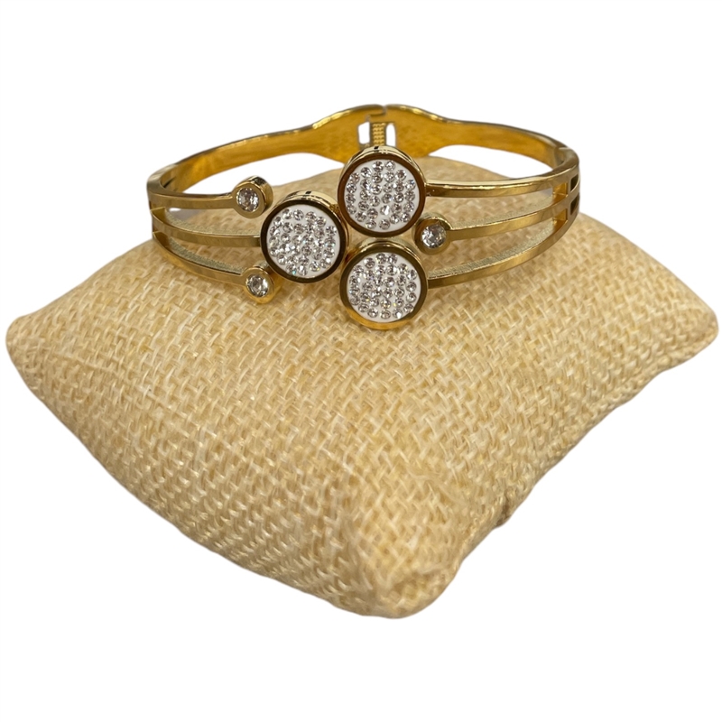SE94 STAINLESS STEEL RHINESTONE CIRCLES BRACELET