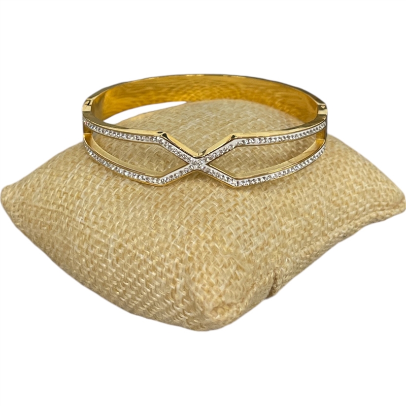 SE96 STAINLESS STEEL RHINESTONE CRISS CROSS BRACELET