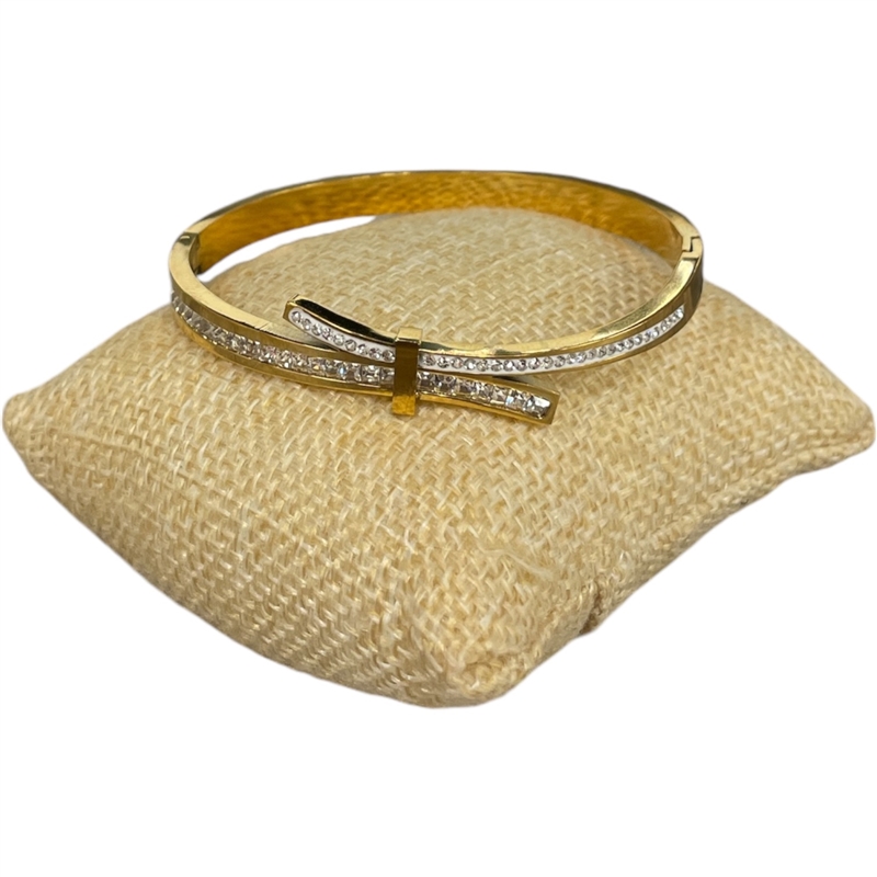 SE97 STAINLESS STEEL RHINESTONE RIBBON BRACELET