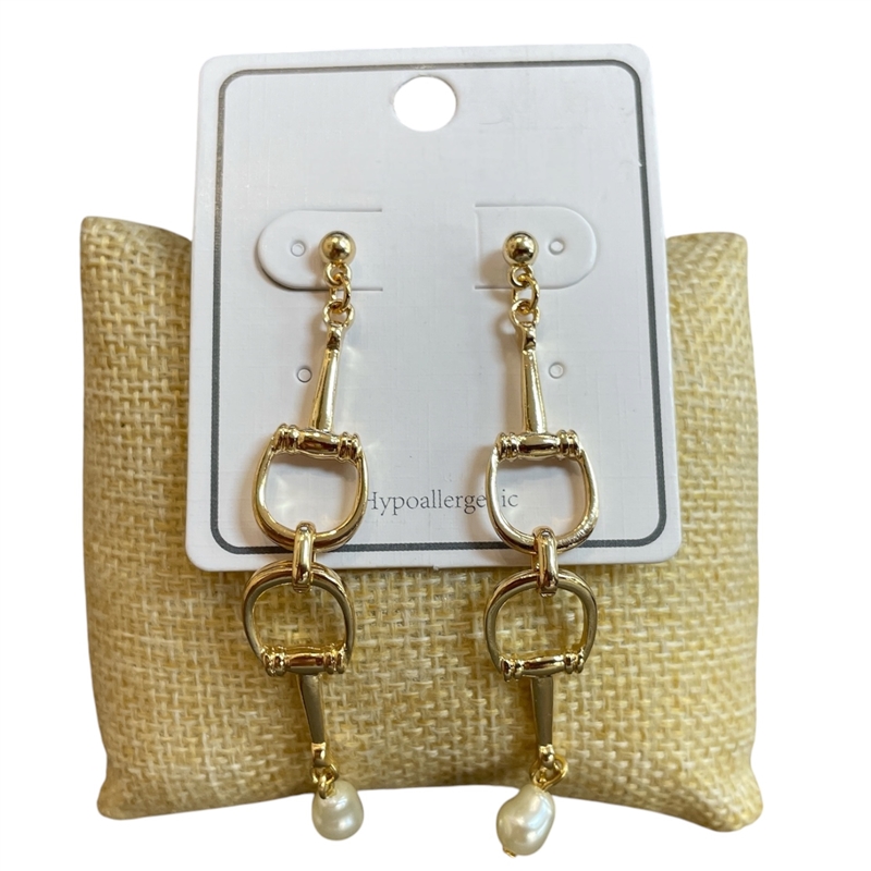 SEA058 THIN SMALL U LINK PEARL DROP POST DANGLE EARRINGS