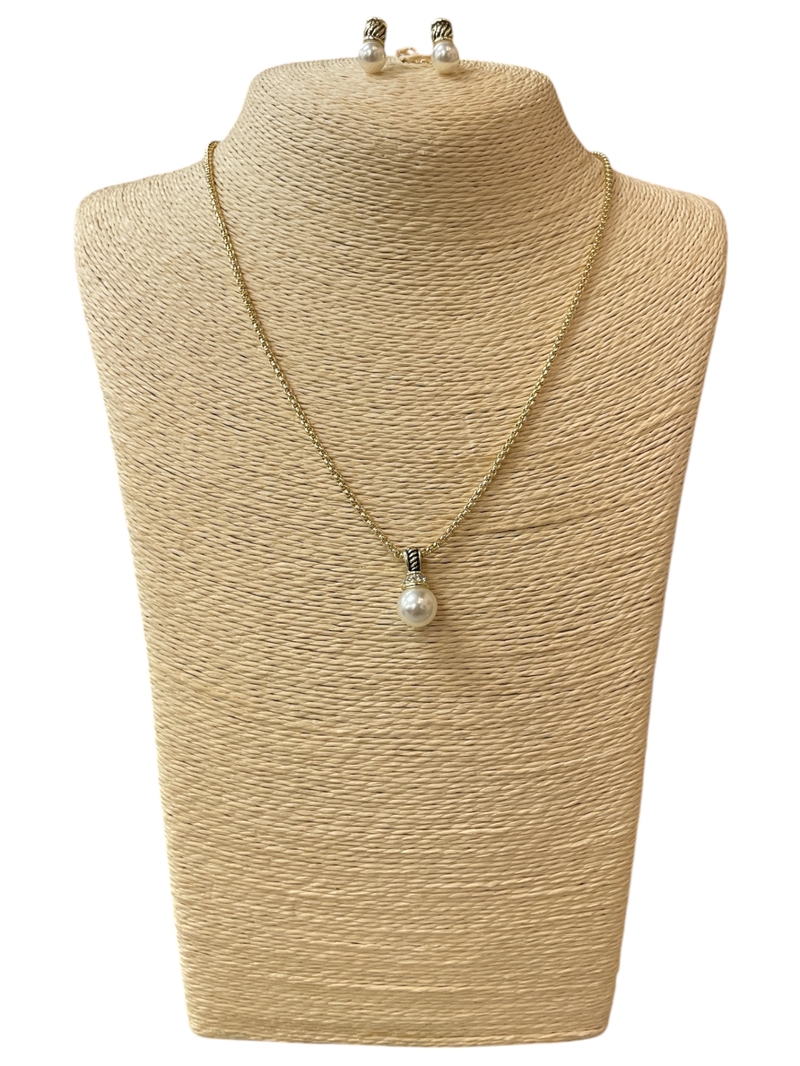 SFN1073 ANTIQUE CHAIN PEARL DROP SHORT NECKLACE SET