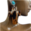 SJE1485 TQS STONE COW PRINT LEATHER CROSS EARRINGS