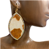 SJE1516 RHINESTONE GENUINE LEATHER FUR TEARDROP DANGLE EARRINGS