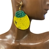 SKE-0104 YELLOW LEMON SEED BEAD DANGLE EARRINGS