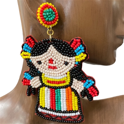 SKE-0615 MULTI COLOR MARIA/LELE DOLL SEED BEAD POST EARRINGS