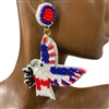 SKE-0925 RED WHITE BLUE EAGLE SEED BEAD POST DENGLE EARRINGS