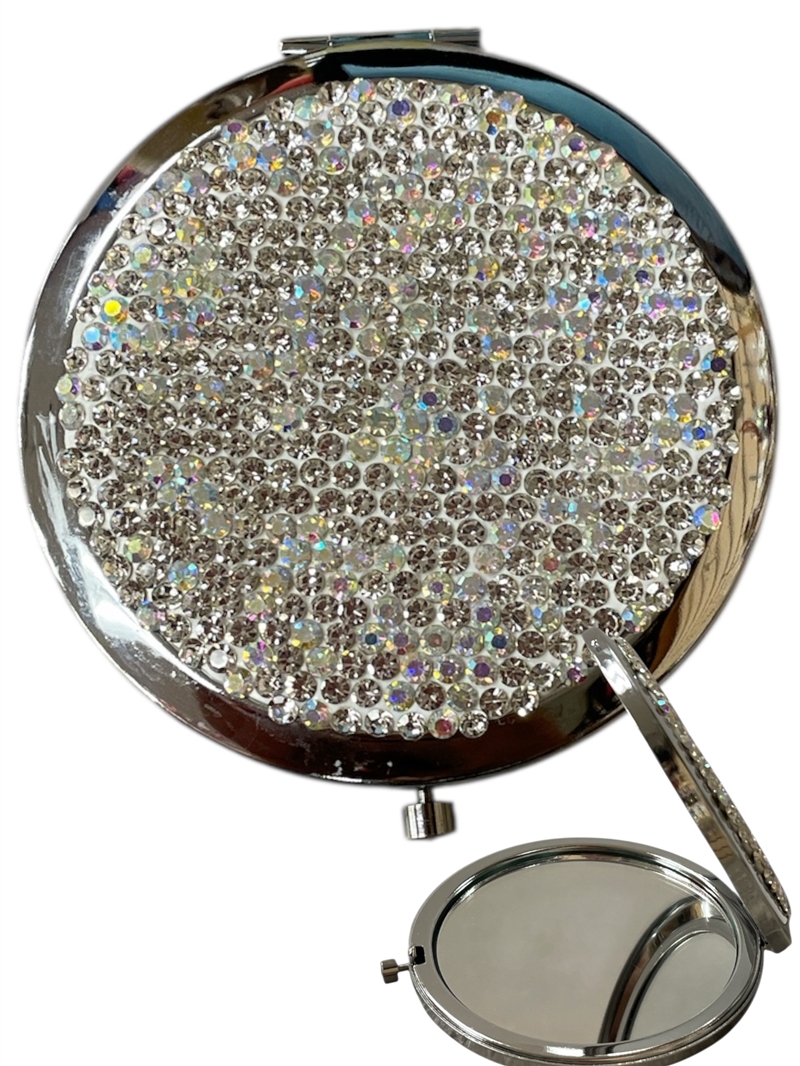SM2AB  AB SILVER  RHINESTONE COMPACT DOUBLE-SIDE MIRROR