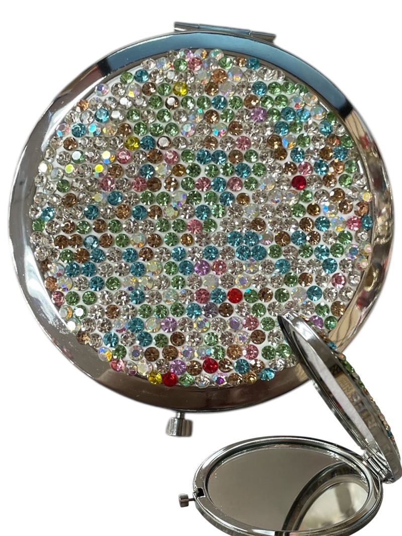 SM2M  MULTI COLOR  RHINESTONE COMPACT DOUBLE-SIDE MIRROR