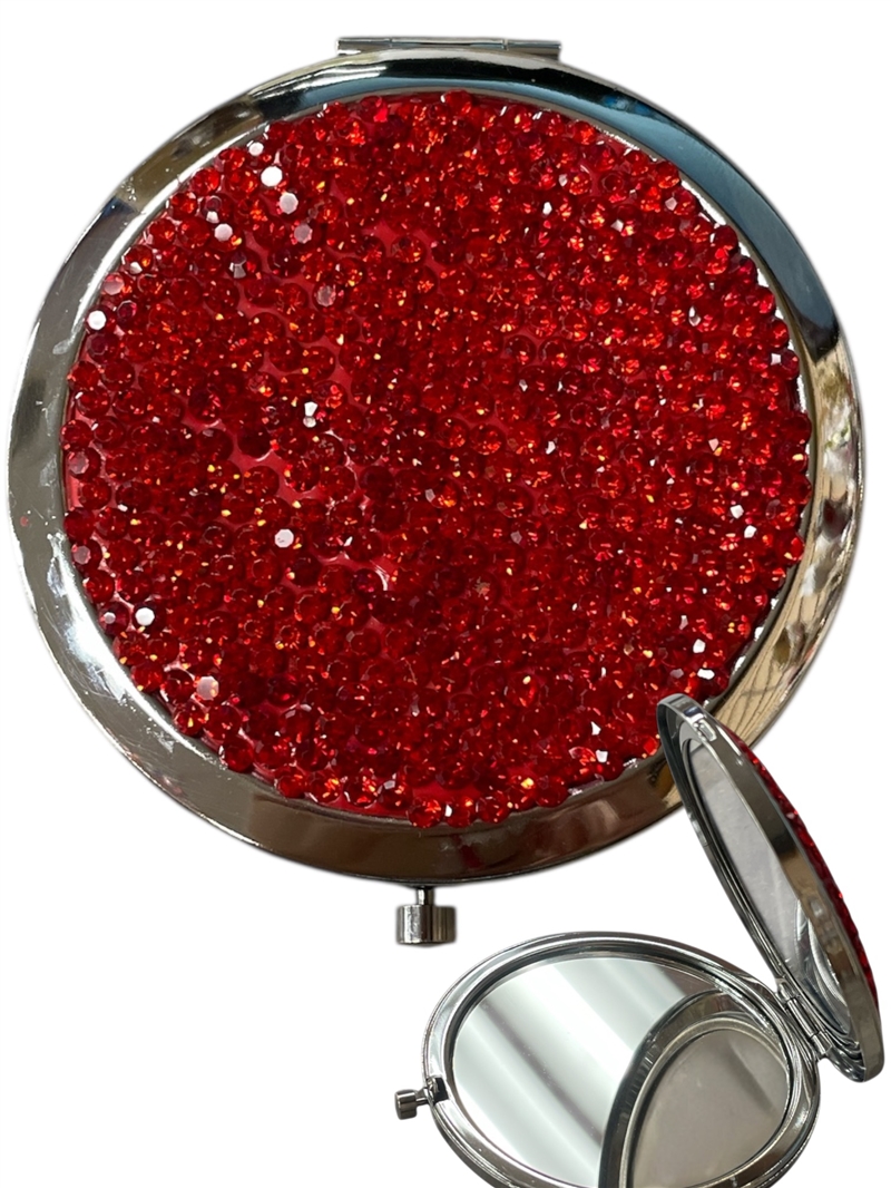 SM2R   RED  RHINESTONE COMPACT DOUBLE-SIDE MIRROR