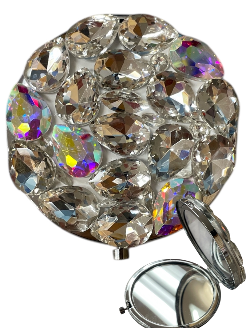 SM3AB  AB SILVER  CHUNKY CRYSTAL COMPACT DOUBLE-SIDE MIRROR