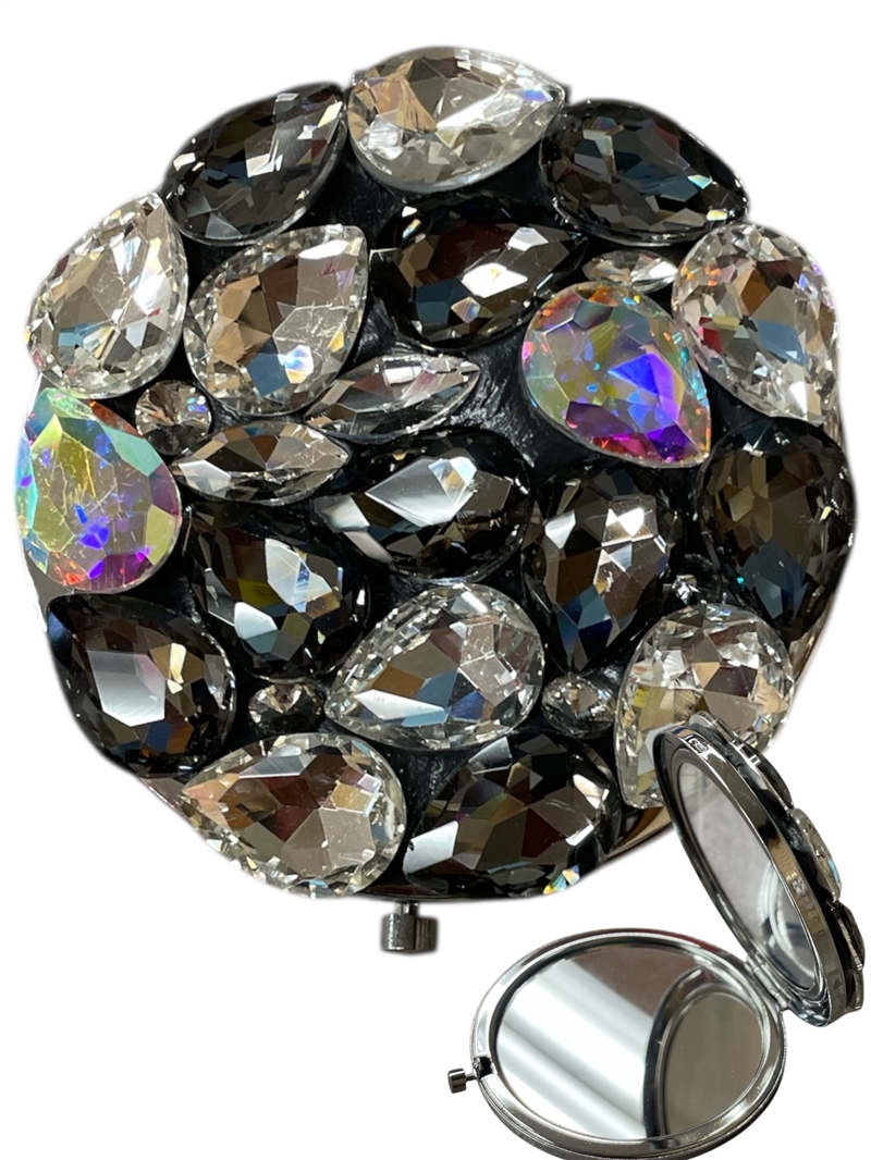 SM3BK  AB BLACK CHUNKY CRYSTAL COMPACT DOUBLE-SIDE MIRROR