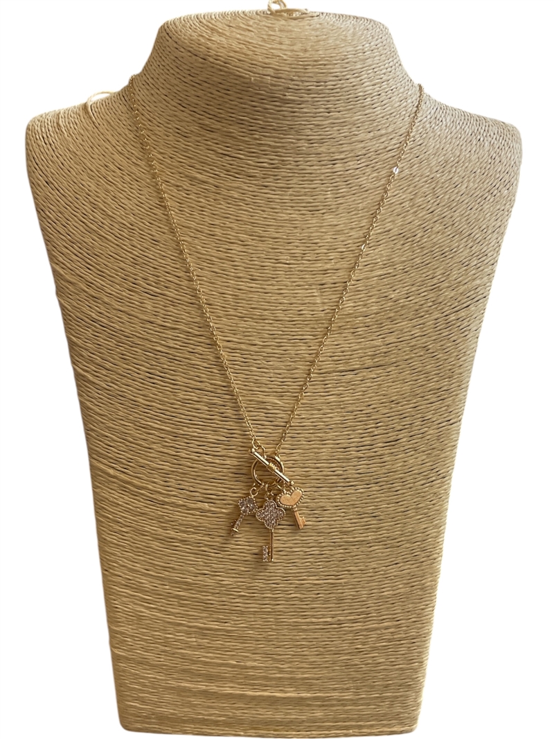 SN1087 THIN CLOVER & HEART CHARM NECKLACE