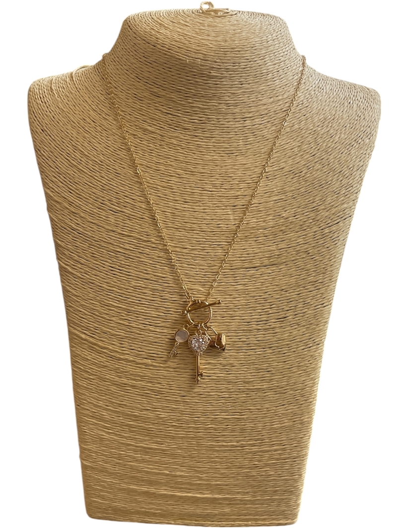SN1088 THIN HEART STONE NECKLACE
