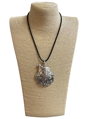 SN13  ANTIQUE SILVER SANTA LEATHER CORD LONG NECKLACE
