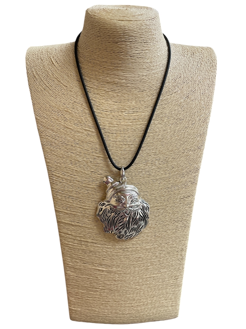 SN13  ANTIQUE SILVER SANTA LEATHER CORD LONG NECKLACE