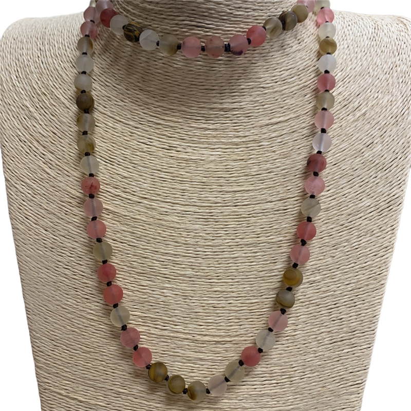 SN368CP 36'' 8MM CLEAR PINK SEMI PRECIOUS STONE NECKLACE