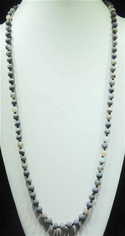 SN368LC 36'' 8MM MATTE CHARCOAL SEMI PRECIOUS STONE NECKLACE