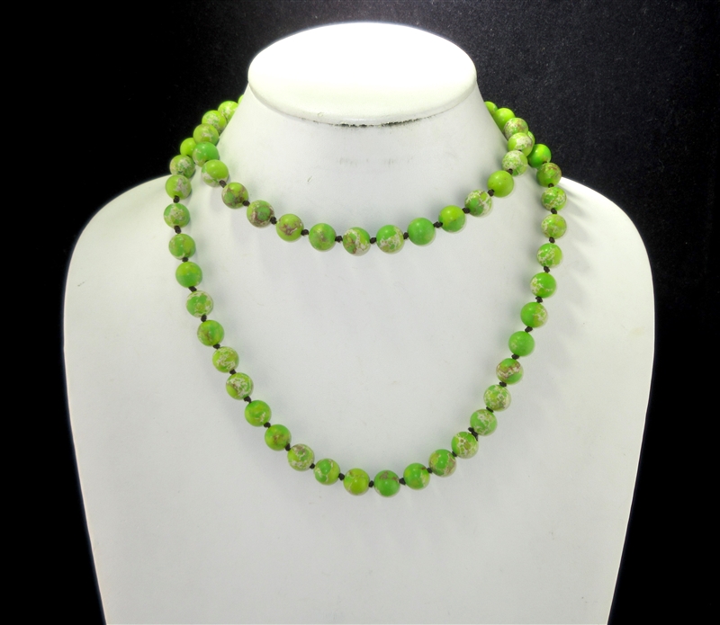 SN368ML 36" 10MM MARBLED LIME GREEN SEMI PRECIOUS STONE NECKLACE