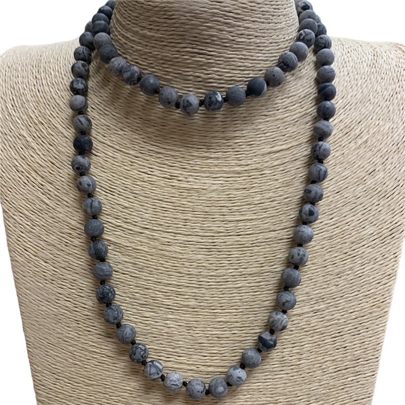 SN368MSG 36" 8MM SWIRL GRAY SEMI-PRECIOUS STONE NECKLACE