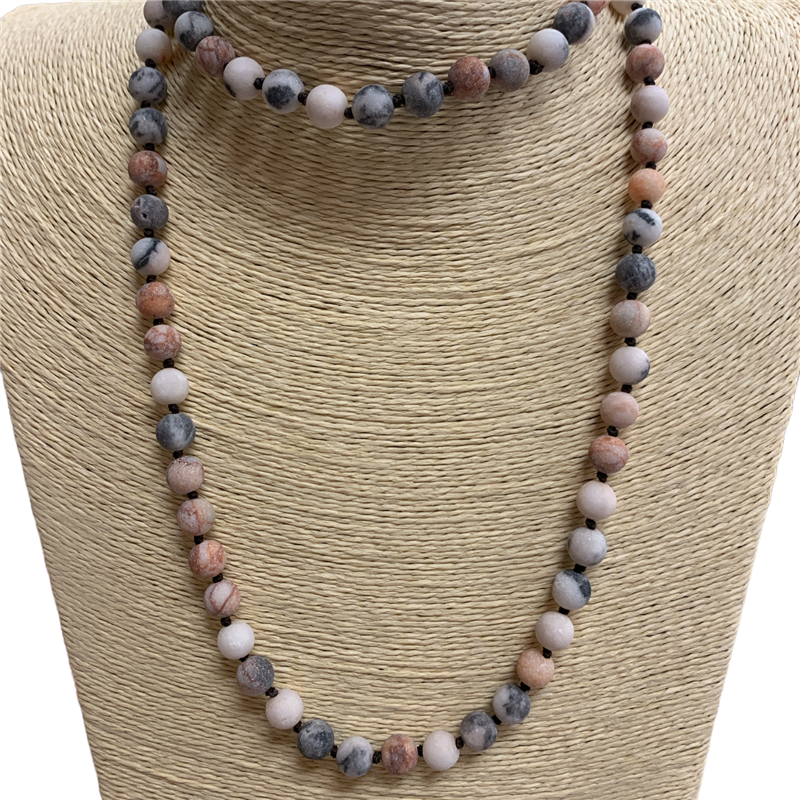 SN368SPG 36" 8MM PINK GRAY SEMI-PRECIOUS STONE NECKLACE