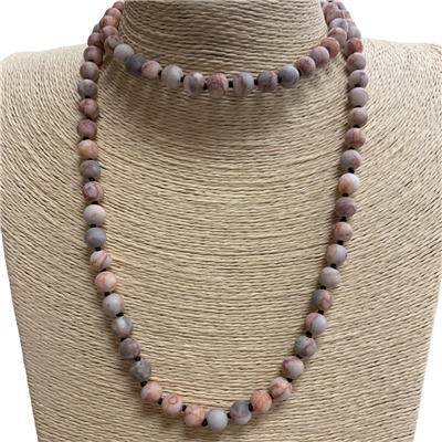 SN368RS 36'' 8MM ROSY SEMI PRECIOUS STONE NECKLACE