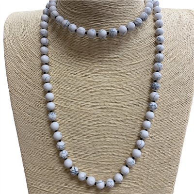 SN368WT 36'' 8MM WHITE SEMI PRECIOUS STONE NECKLACE