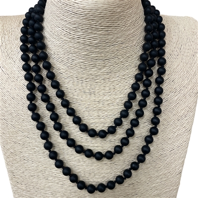 SN608BK  60" 8MM BLACK  SEMI-PRECIOUS STONE NECKLACE