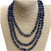 SN608BL 60" 8MM BLUE/WHITE SEMI PRECIOUS STONE NECKLACE