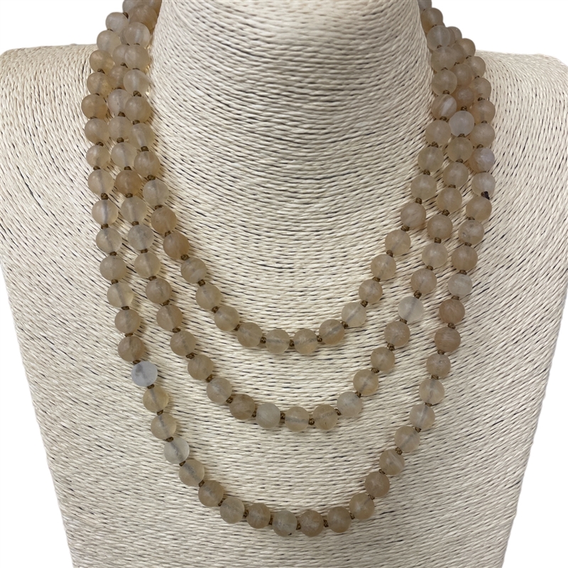 SN608CNT  60" 8MM  CLEAR NATURAL BROWN  SEMI-PRECIOUS STONE NECKLACE