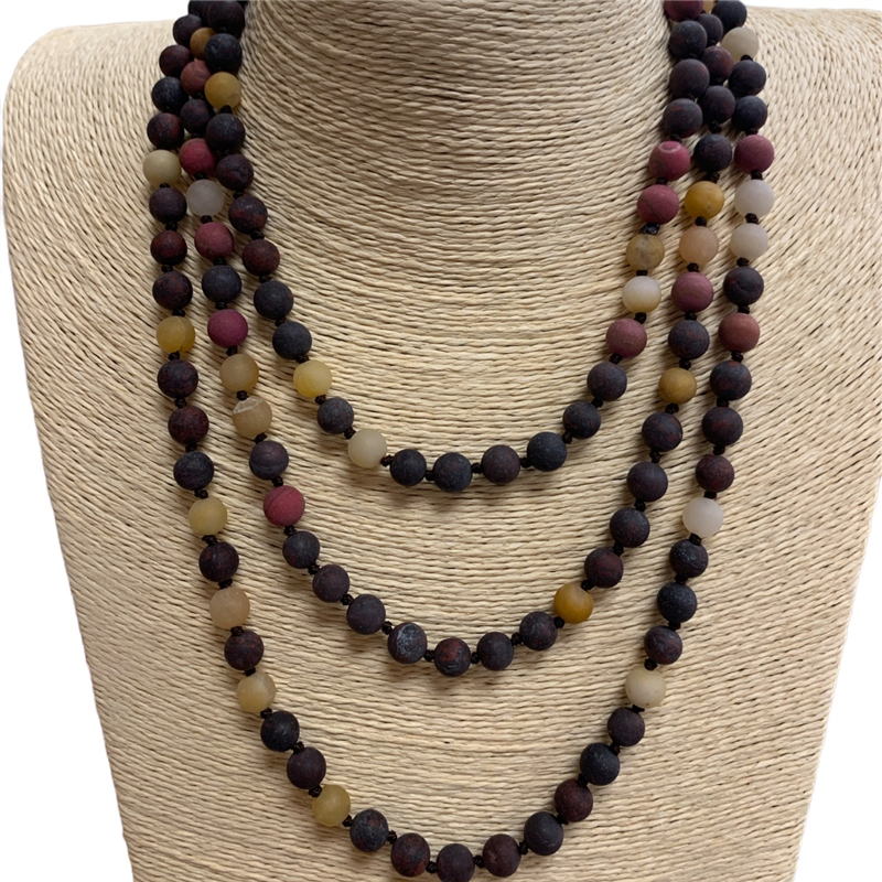 SN608DOM 60" 8MM DARK ORANGE MULTI SEMI PRECIOUS STONE NECKLACE